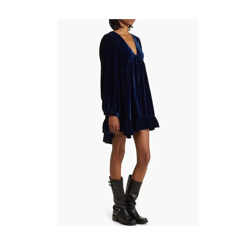 Free People Velvet Babydoll Dress Whimsigoth Boho Renfaire Western Dark Romantic